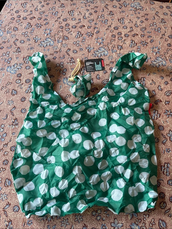 Kikkerland Handbags - 🆕 Kikkerland Lotta Jansdotter Reusable Tote/Shopping Bag lucky green polka dots